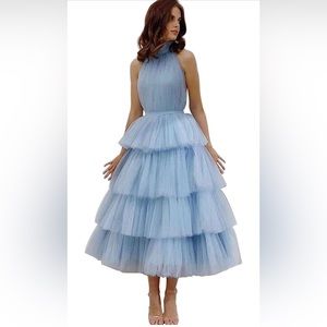 WDBFY Women‘s Tiered Tulle Prom Dresses Halter Homecoming Dress